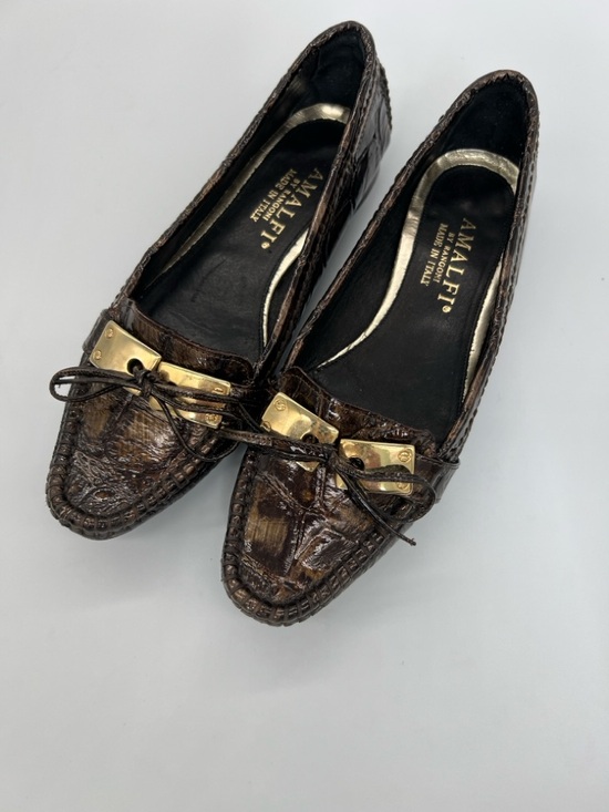 Amalfi Shoes - Amalfi Dark Brown Croc-Embossed Leather Loafers with Gold Accent